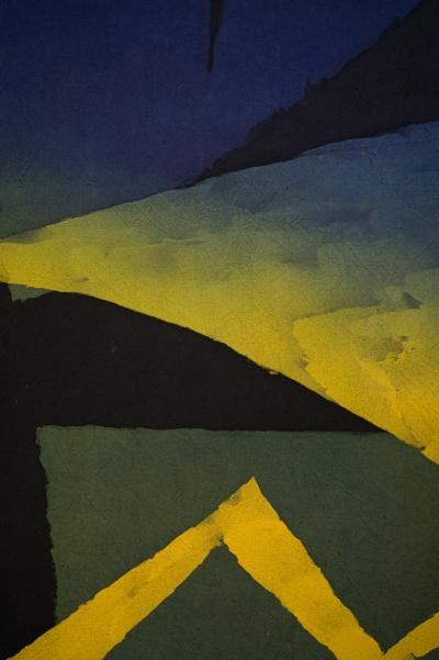 Japanese Two Panel Screen Geometric Design on Mounted Textile