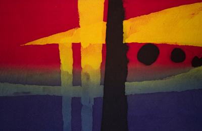 Japanese Two Panel Screen Geometric Design on Mounted Textile