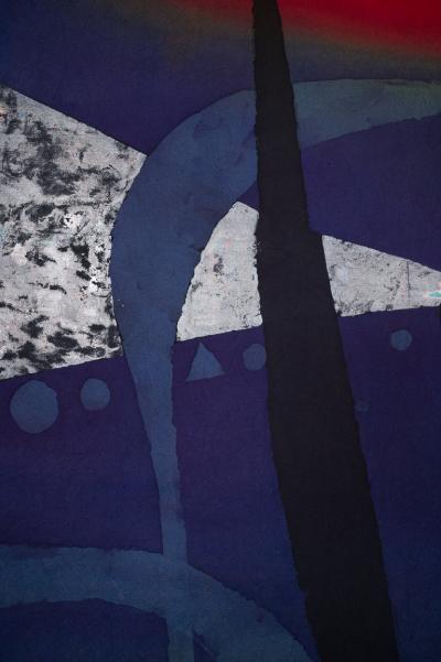 Japanese Two Panel Screen Geometric Design on Mounted Textile