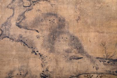 Japanese Two Panel Screen Gibbons in Trees