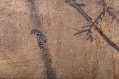 Japanese Two Panel Screen Gibbons in Trees