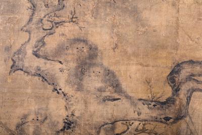 Japanese Two Panel Screen Gibbons in Trees