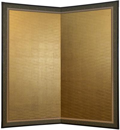Japanese Two Panel Screen Gold Lattice