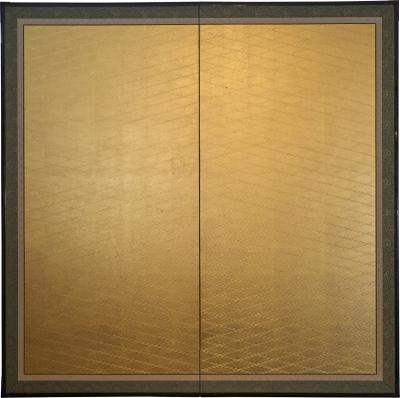 Japanese Two Panel Screen Gold Lattice
