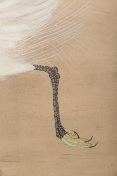 Japanese Two Panel Screen Heron In Water Lily Pond Under Willow