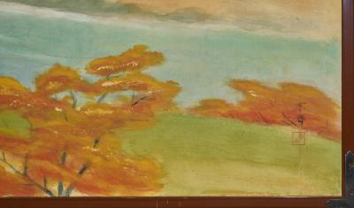 Japanese Two Panel Screen Higashiyama Hills in Autumn