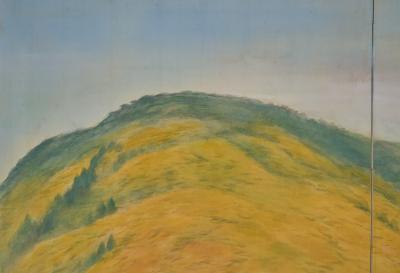 Japanese Two Panel Screen Higashiyama Hills in Autumn