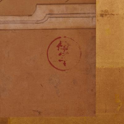 Japanese Two Panel Screen Horses in Stable