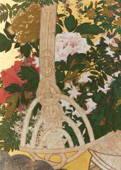 Japanese Two Panel Screen Ikebana