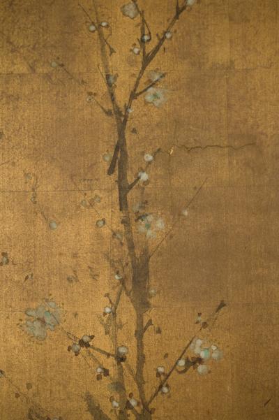 Japanese Two Panel Screen Ikebana Flower Arrangement 