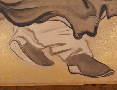 Japanese Two Panel Screen Kanzan and Jittoku