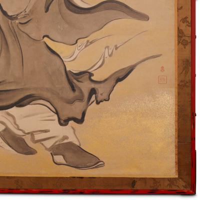 Japanese Two Panel Screen Kanzan and Jittoku