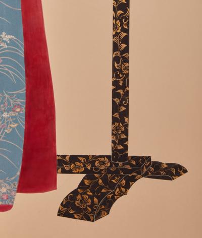 Japanese Two Panel Screen Kimono On Lacquer Rack