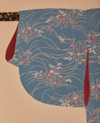 Japanese Two Panel Screen Kimono On Lacquer Rack