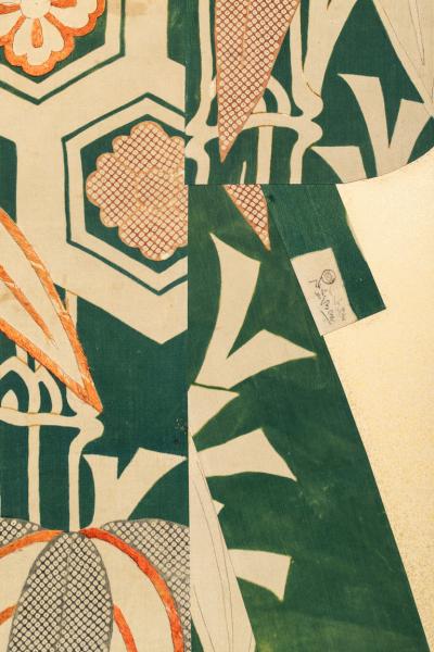 Japanese Two Panel Screen Late 19th Century Kimono Mounted on Early 20th