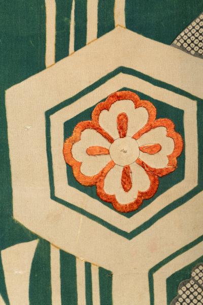 Japanese Two Panel Screen Late 19th Century Kimono Mounted on Early 20th