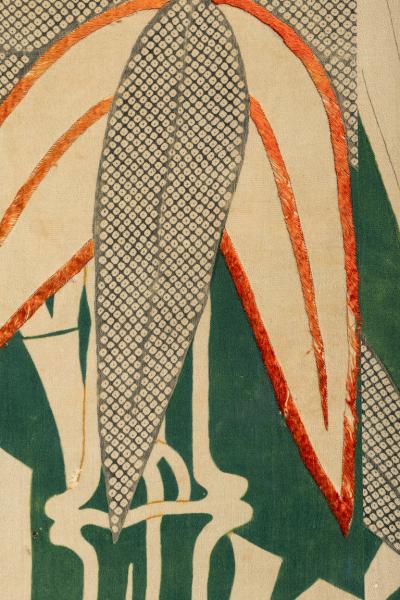 Japanese Two Panel Screen Late 19th Century Kimono Mounted on Early 20th