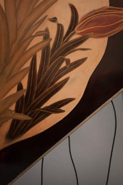 Japanese Two Panel Screen Lily Flowers In a Modern Setting