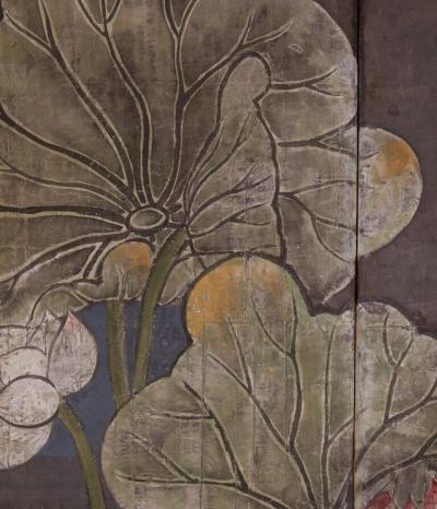 Japanese Two Panel Screen Lotus and Heron