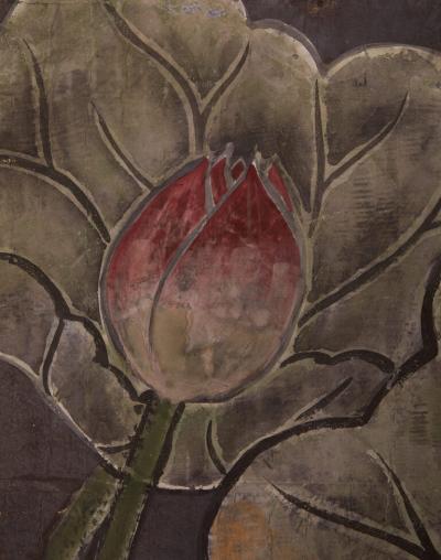 Japanese Two Panel Screen Lotus and Heron