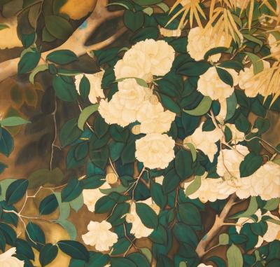 Japanese Two Panel Screen Magnolia Tree in Bloom