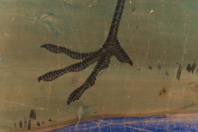 Japanese Two Panel Screen Manchurian Crane and Turtles