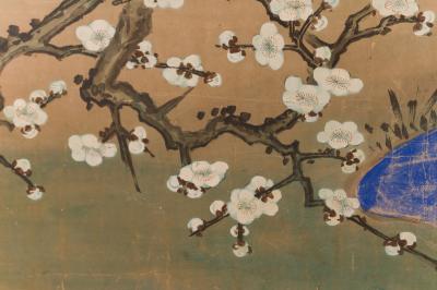 Japanese Two Panel Screen Manchurian Crane and Turtles