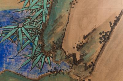 Japanese Two Panel Screen Manchurian Crane and Turtles