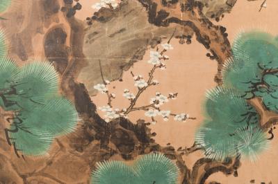 Japanese Two Panel Screen Manchurian Crane and Turtles