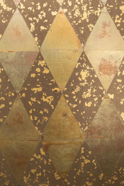 Japanese Two Panel Screen Mica Diamonds on Heavy Gold Fragments