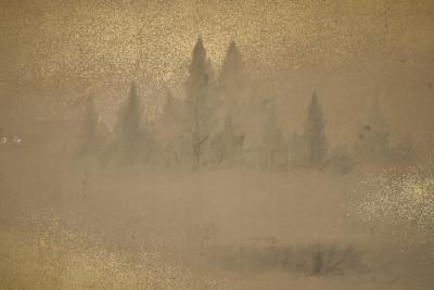 Japanese Two Panel Screen Misty Cedar Forest