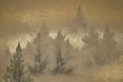 Japanese Two Panel Screen Misty Cedar Forest
