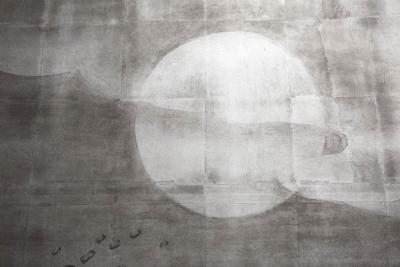 Japanese Two Panel Screen Moon Rising Over Turbulent Ocean Landscape