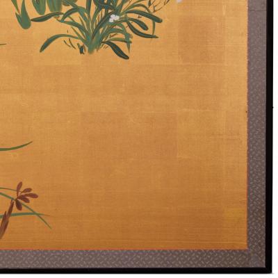 Japanese Two Panel Screen Moon and Flowers