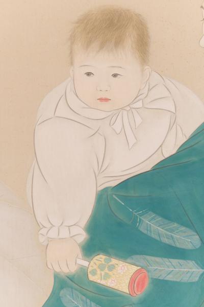 Japanese Two Panel Screen Mother and Child at Bedtime