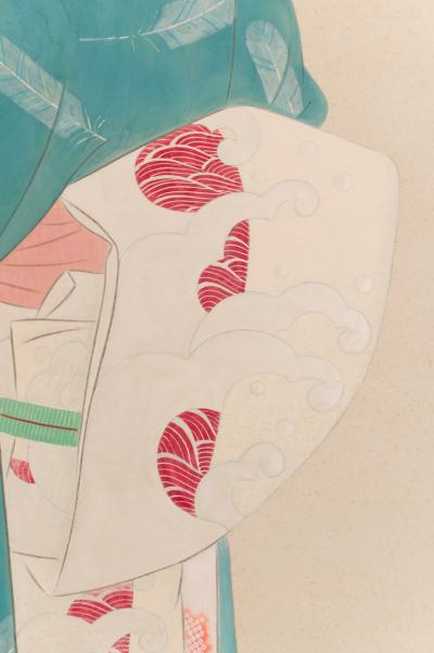 Japanese Two Panel Screen Mother and Child at Bedtime