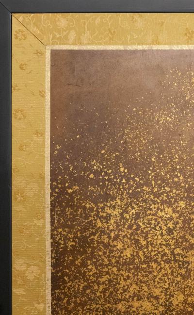 Japanese Two Panel Screen Mother and Kitten with Chrysanthemums