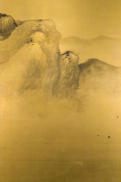 Japanese Two Panel Screen Mountains in the Mist