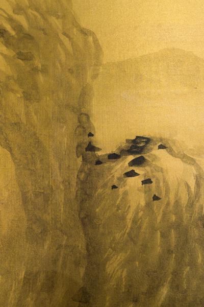 Japanese Two Panel Screen Mountains in the Mist