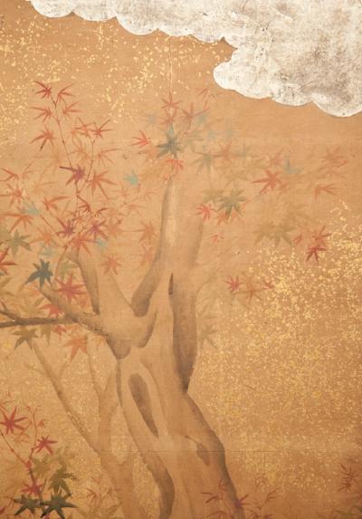 Japanese Two Panel Screen Nara Deer in Gentle Yoshino Landscape