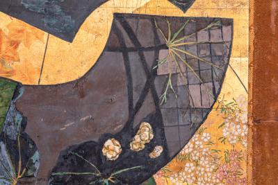 Japanese Two Panel Screen Painted Fans on Gold Leaf