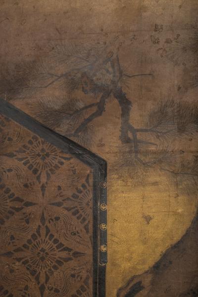 Japanese Two Panel Screen Painting of Three Screens