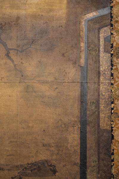 Japanese Two Panel Screen Painting of Three Screens