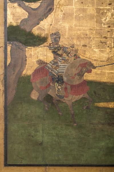 Japanese Two Panel Screen Painting of Three Screens