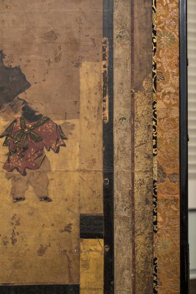 Japanese Two Panel Screen Painting of Three Screens