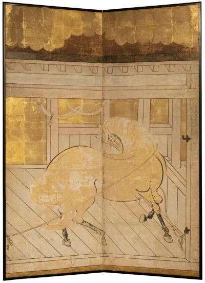 Japanese Two Panel Screen Palomino in Stable