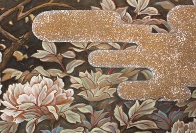 Japanese Two Panel Screen Peonies In the Mist