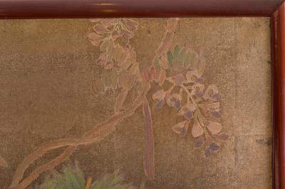 Japanese Two Panel Screen Peony Wisteria Cherry and Bamboo on Soft Silver