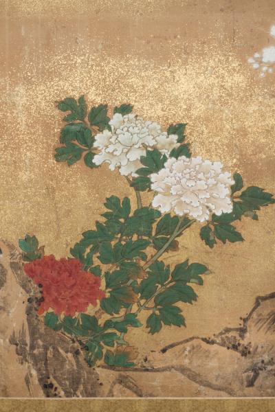 Japanese Two Panel Screen Peony and Cherry
