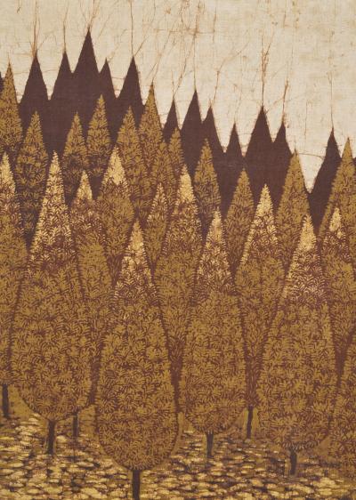 Japanese Two Panel Screen Pine Grove